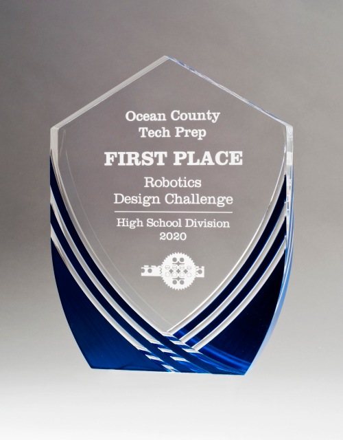 Shield Series Clear Acrylic with Polished Lines and Blue Metallic Accent