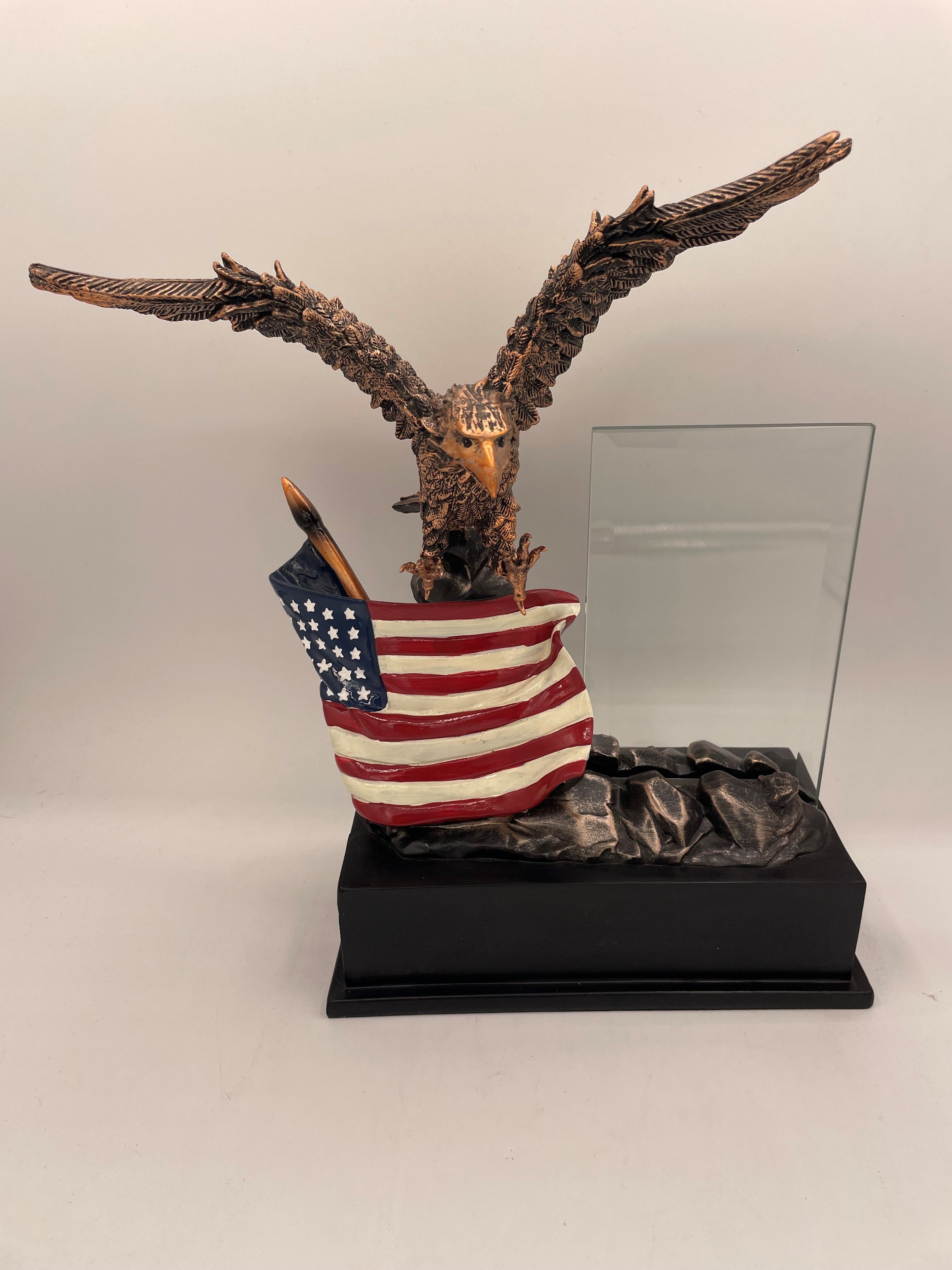 EAGLE ON USA FLAG WITH GLASS 11.5" height