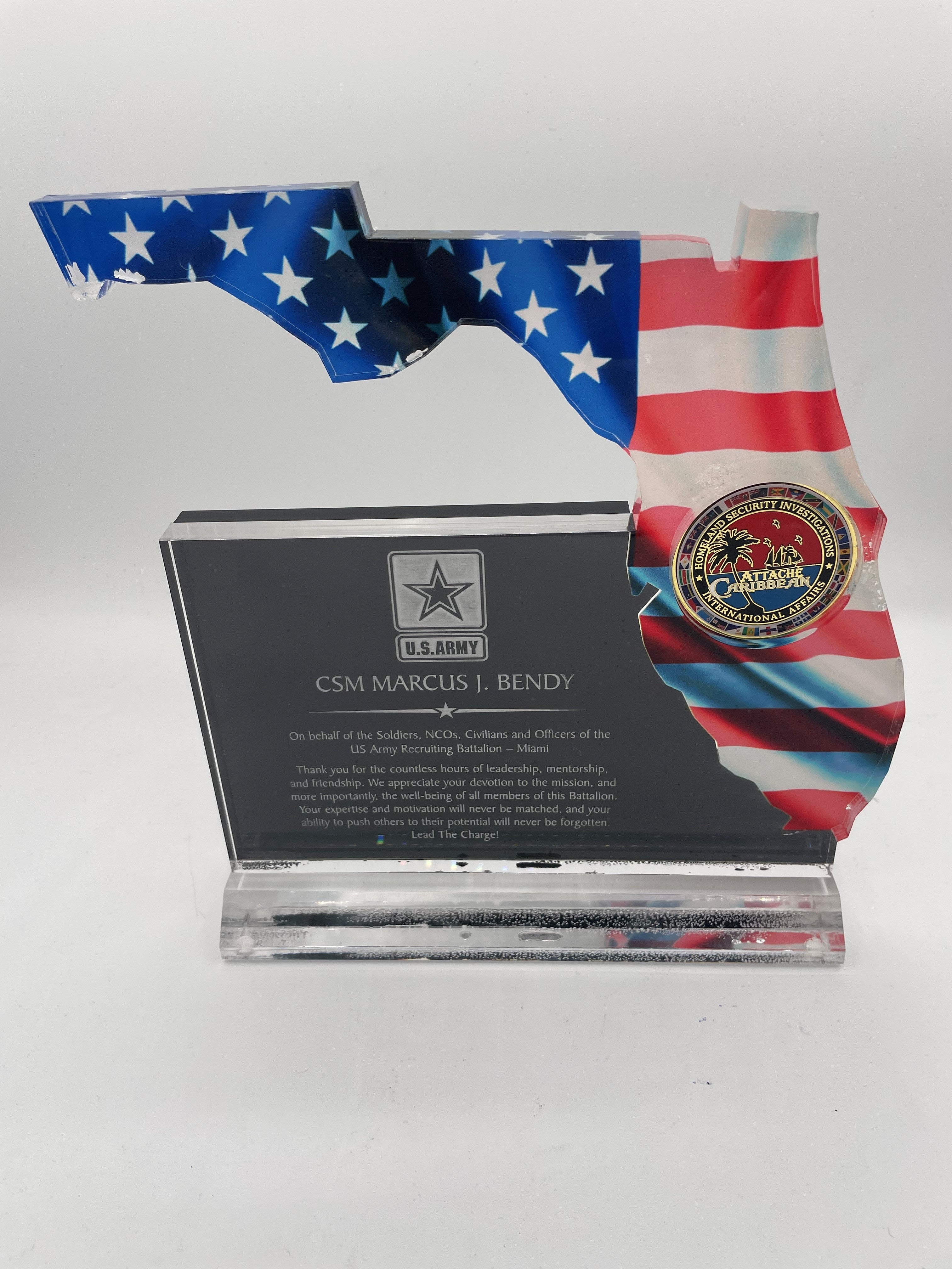 FL State Acrylic Awards 11" w/ coin Cavity